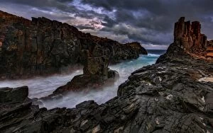 Images Dated 7th July 2015: Dramatic rocky seascape sunset