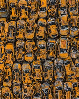 Drone image of cars damaged by fire, Savona, Italy