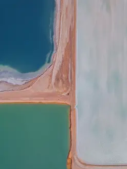 Drone image of salt storage ponds, Western Australia