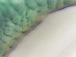 Abstract Aerial Art Prints: Drone photo showing the edge of a beach on the Noosa River