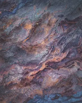 Drone photograph looking directly down on mine tailing patterns, Kalgoorlie, Australia