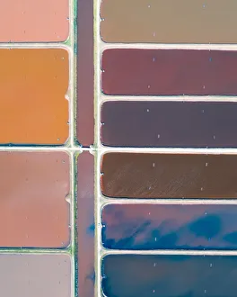 Drone shot directly over vibrant coloured aquaculture ponds, Palmers Island Drone shot directly over vibrant coloured aquaculture ponds, Palmers Island