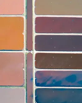Images Dated 2nd August 2019: Drone shot directly over vibrant coloured aquaculture ponds, Palmers Island