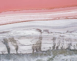 Abstract Aerial Art Collection: Drone view at the edge of a pink salt lake, Victoria, Australia
