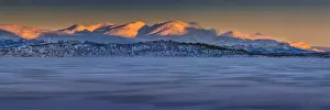 Dusk comes over a winter scene at Abisko National park in Lapland, Sweden