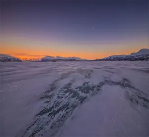 Images Dated 7th February 2017: Dusk comes over a winter scene at Abisko National park in Lapland, Sweden