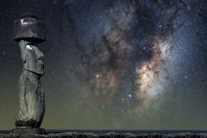 James Stone Nature Photography Collection: Easter Island head statue Moai under the Milky Way