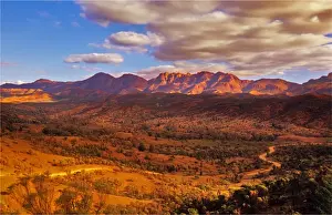 An elevated view, showing the gravel road winding its way through the Bunaroo Valley, Flinders ranges national park, South Australia