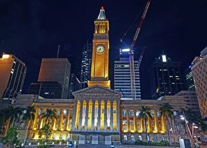 Images Dated 23rd April 2011: Facade of Brisbanes City hall illuminated at night