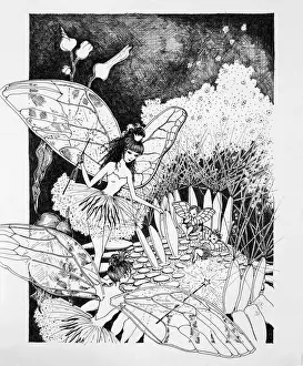Fairy Tale Prints: Fairies with Babies on a Dandelion Original Artwork
