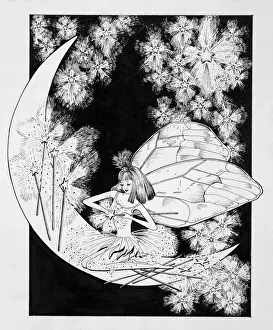 Working Prints: Fairy Sitting on the Moon Making Wands