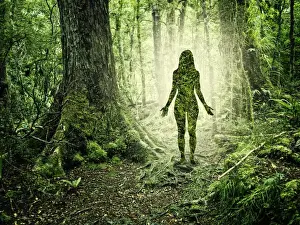 Female figure in forest