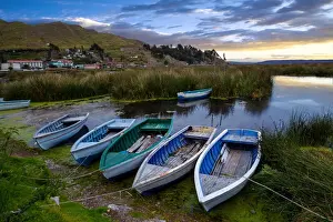 Fisherman Boats At Lakeside, Lake Titicaca, Puno, Peru, South America