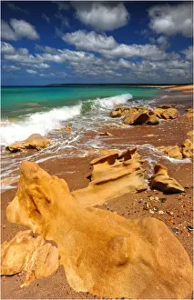 Frasers beach and rocky coastline on the Eastern side of King Island, Bass Strait, Tasmania