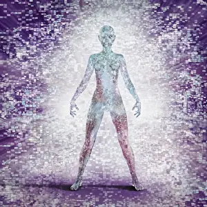 Digital Prints: Futuristic woman glowing with pixels