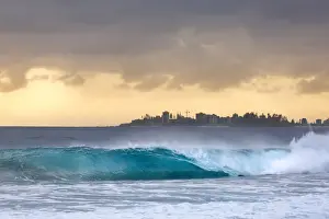 Prints of thisisaustralia, canon, Queensland (QLD) Queensland (QLD) Prints: Glorious golden surnise on a summers morning with a large wave starting to break in