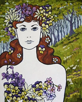 Judi Parkinson Artworks Collection: Goddess Flora as Young Woman Oil Painting
