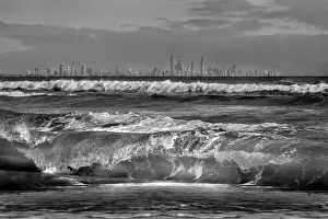 Gold Coast Prints: Gold Coast skyline with crashing wave