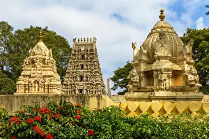 Gopura and Shikhara of the Kote Venkataramana Temple in Bangalore, Karnataka, India