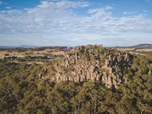 Hanging Rock mountain aerial photo with Victorian countryside in background
