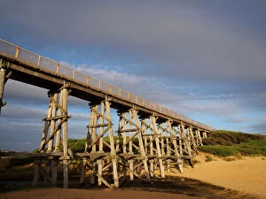 Images Dated 27th April 2018: Heritage wooden trestle bridge on cycling trail at Kilcunda, Australia