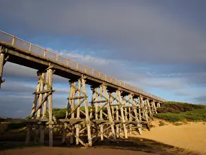 Heritage wooden trestle bridge on cycling trail at Kilcunda, Australia