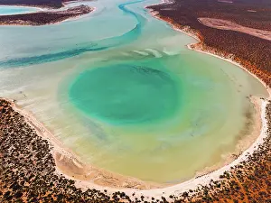 High angle perspective showing Big Lagoon in Francois Peron National Park, Shark Bay, Western Australia, Australia