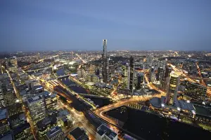 Yarra River Prints: High view of Melbourne and Yarra river at night