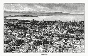 Historical view of Hobart; Tasmania, Australia; wood engraving, published 1899