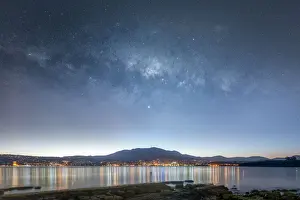 Lights Prints: Hobart, Tasmania by night, under the Milky Way