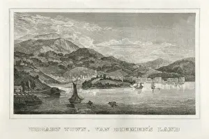 Building Exterior Prints: Hobart Town, Van Diemens Land (early 19th century engraving)