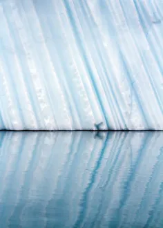 <b class=qtipBold><figcaption>Iceberg reflection</figcaption></b><br>A striated patterned blue and white iceberg edge reflected in still water Iceberg reflection