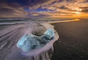 Jokulsarlon Prints: Icebergs on the black volcanic beach at Jokulsarlon, southern Iceland