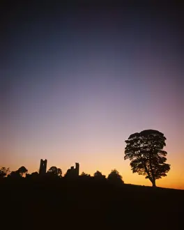 Catholicism Prints: ilhouette of Slane Monastery, founded by Saint Patrick in 433 AD