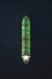 Industrial ship on the Mediterranean Sea as seen from above, Italy Industrial ship on the Mediterranean Sea as seen from above, Italy