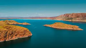 Images Dated 2nd August 2019: Island in Lake Argyle taken by drone, Australia