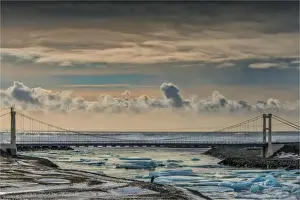 Jokulsarlon lagoon in winter with floating ice bergs after a storm