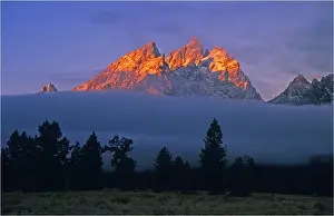 Teton Range Prints: The kiss of dawn sunlight over the mountains in the Grand Teton National Park, Wyoming