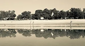 Flag Prints: Kuta Beach Reflection Black & White