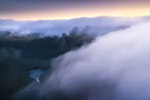 Tasmania (TAS) Prints: Lake Bewsher about to disappear in the fog along the Eastern Arthur Traverse viewed