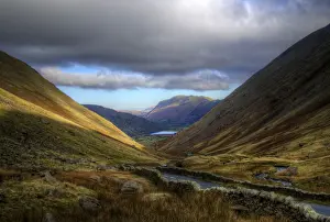 The Lake District high pass road in autumn view