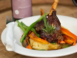 Prints of Traditional lamb shank, mash and vegetables with gravy South West Prints: Lamb Shank