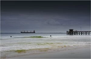 Images Dated 25th March 2012: Large container ship entering Port Phillip bay on a cold bleak winter morning, Victoria