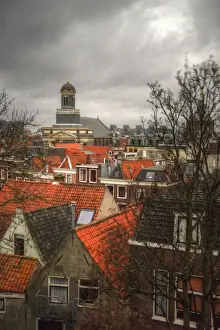 Images Dated 22nd December 2014: Leiden red rooftops and Hartebrug Church