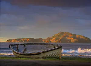 Rowboat Prints: Lighter boat at dawn