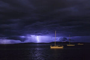Lightning Strikes Collection: Lightning storm over Boston Bay. Port Lincoln. South Australia