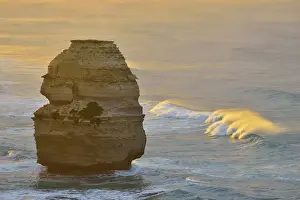 Limestone Stack and Wave at Sunrise
