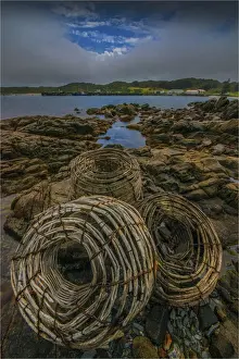Fishing Industry Prints: Lobster Pots and Currie harbour view, King Island, Bass Strait, Tasmania