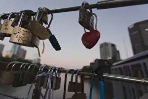 Prints of Love Locks Padlocks displayed along the Yarra Rivers footbridge in Southgates Melbourne Melbourne Prints: The lock of love
