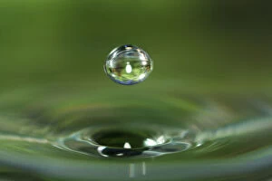 Images Dated 4th March 2015: Macro water drop with green background